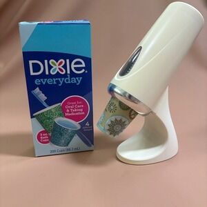 Dixie Cup Dispenser Stand Cream Silver MCM Mod Vintage w/Dixie Everyday 3oz cups